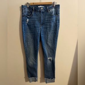 JustFab Medium Wash Cuffed and Distressed Blue Jeans